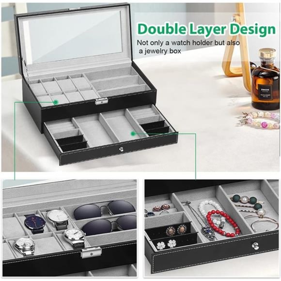 Watch Box Watch Case Jewelry Organizer Holder Jewelry DisplayBox Case Sunglasses - Picture 3 of 7